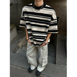 Riolio Men Black White Stripe Tshirt Man Loose Fit O Neck Casual Streetwear Fashion Soft Cotton Relaxed Summer Tee Shirt Striped Top