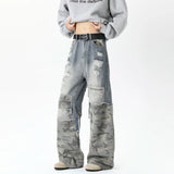 Riolio Camouflage Wide jeans men Ripped Patchwork New Mainstream Hip Hop Skateboard Men Women Streetwear High Street Super Loose Jeans