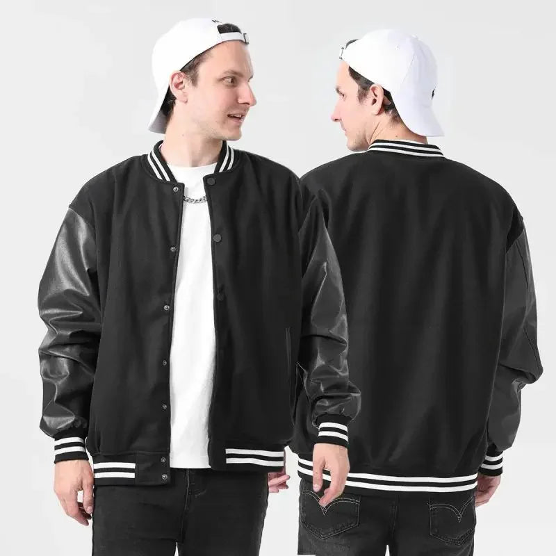 Riolio Bomber Wool Coat Premium Varsity Leather Wool Jacket High Street Jacket Men's Varsity Baseball College Leather Sleeves