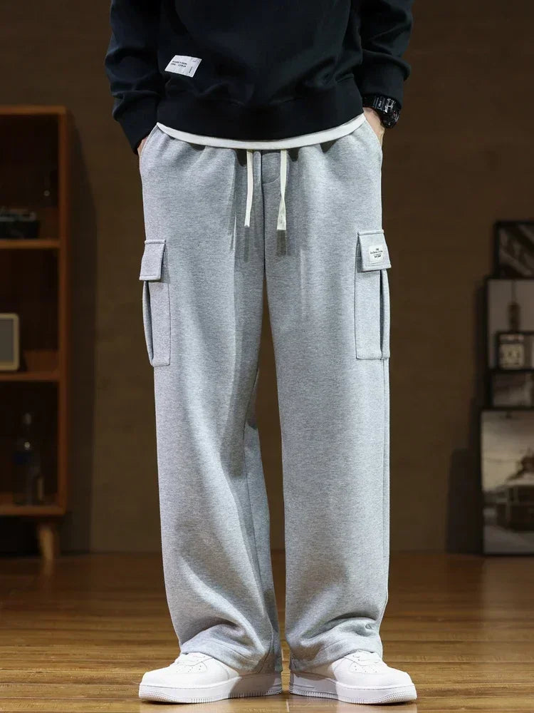 Riolio Autumn Big Pocket Men's Cargo Casual Pants Cotton Drawstring Baggy Straight Sweatpants Fashion Streetwear Hip Hop Male Trousers