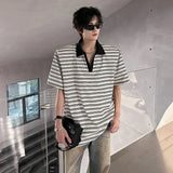 Riolio Men Loose Fit Striped Polo Shirt Casual Fashion Collar T-Shirt man Breathable Streetwear Summer Top Tee Trendy Mens Clothing