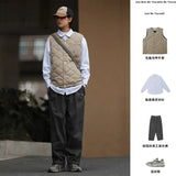 Riolio Cotton-layered Fashionable Vest Men with Autumn Winter Simple Casual Light Heated Inner Vest Cardigan Work Vest Top Aesthetic