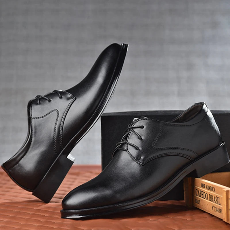 Riolio Plus Size Man Shoes Formal PU Leather Shoes for Men Lace Up Oxfords for Male Wedding Party Office Business Casual Shoe Men