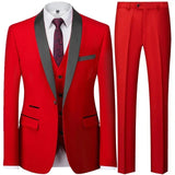 Riolio 3 Pieces Set Men's Business Blazers Coat / Male Slim Fit Color Matching Collar Suit Tuxedo Leisure Jacket Pants Vest Wedding