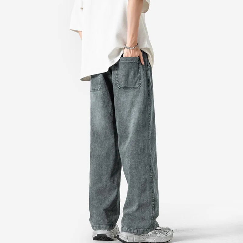 Riolio Summer Baggy Jeans Men Fashion Casual Straight Jeans Men Streetwear Hip-hop Loose Drawstring Vintage Jeans Mens Denim Trousers