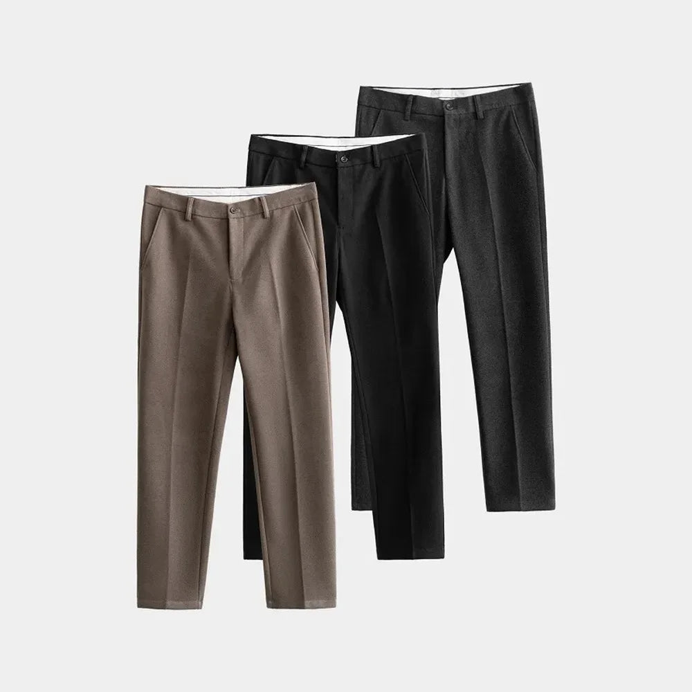 Riolio New Autumn And Winter Men's Solid Color Thick Nine-Point Suit Pants Retro Fashion Trend Loose Casual Simple Daily Men's Bottoms