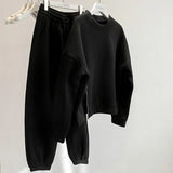 Riolio Korean Casual Sports Suit Large Size Plus Velvet Set Zipper Design Sports Sweatshirt Tying Trousers Casual Simple Two-piece Set