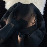 Riolio Y2k Streetwear Sweater Men New Retro Hole Fringed Sweater Loose Versatile Knitwear Pullovers Long Sleeve Jumpers Clothing