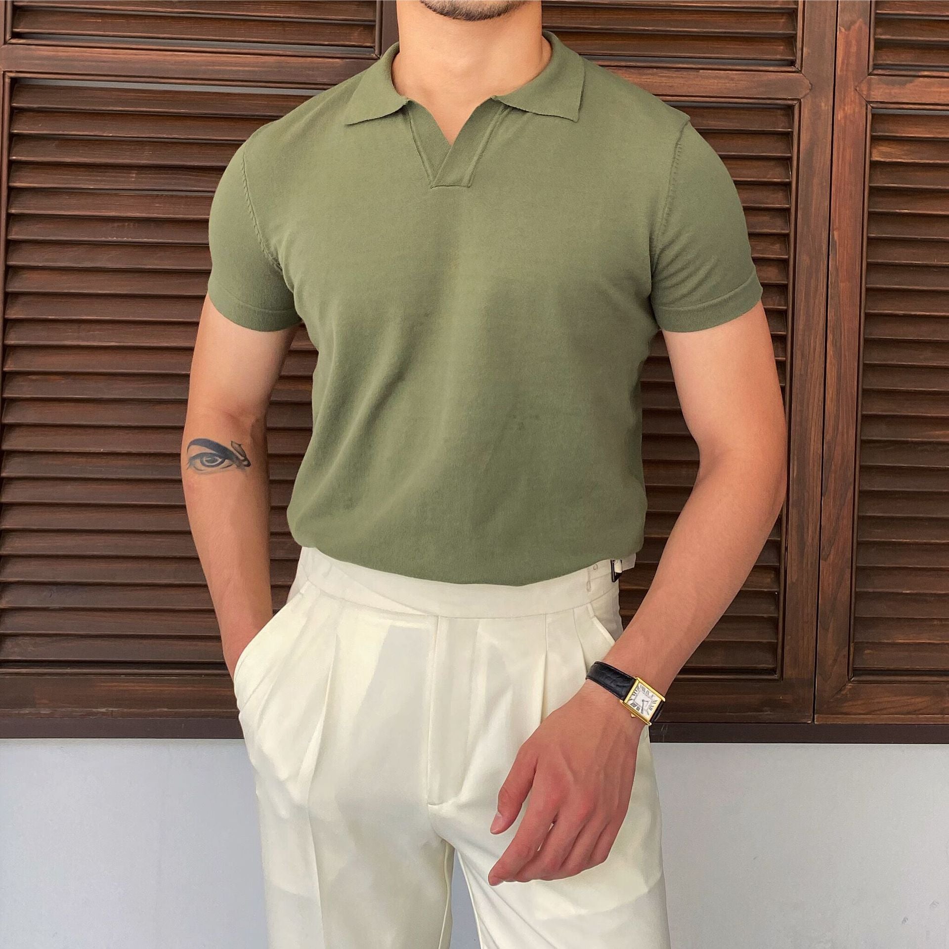Riolio Spring Summer Knit Polo Shirt Men Casual Turn-down Collar Button Fashion Striped Solid Slim Tops Newest Ice Silk Cotton Knitwear