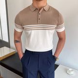Riolio Spring Summer Knit Polo Shirt Men Casual Turn-down Collar Button Fashion Striped Solid Slim Tops Newest Ice Silk Cotton Knitwear