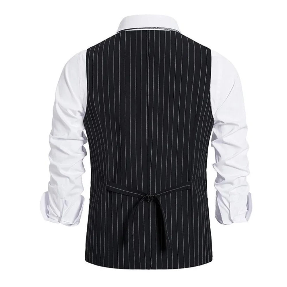 Riolio Business Casual Men Suit Stripe Vest Waist Belt Slim Temperament Retro Body Shaping Single Breasted  Fashion Tank Top 2024 New