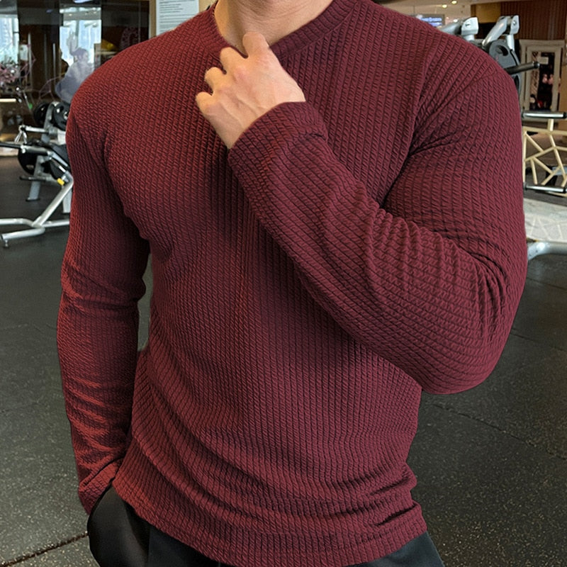 Riolio Men Fashion body-building Long Sleeve T-shirts O-Neck Solid Casual Spring Autumn Tees Men Shirt Loose Tops Streetwear Tee shirt