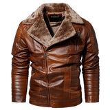 Riolio Male Outerwear Bomber Leather Jacket High-end Men's Fleece Warm Motorcycle Suit Collar Jackets Moto Biker PU Baseball Jackets