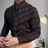Riolio New Italy Business Men Shirts Light Luxury Textured Peaked Lapel Striped Long Sleeve Cardigan Leisure High Quality Blouse M-2XL