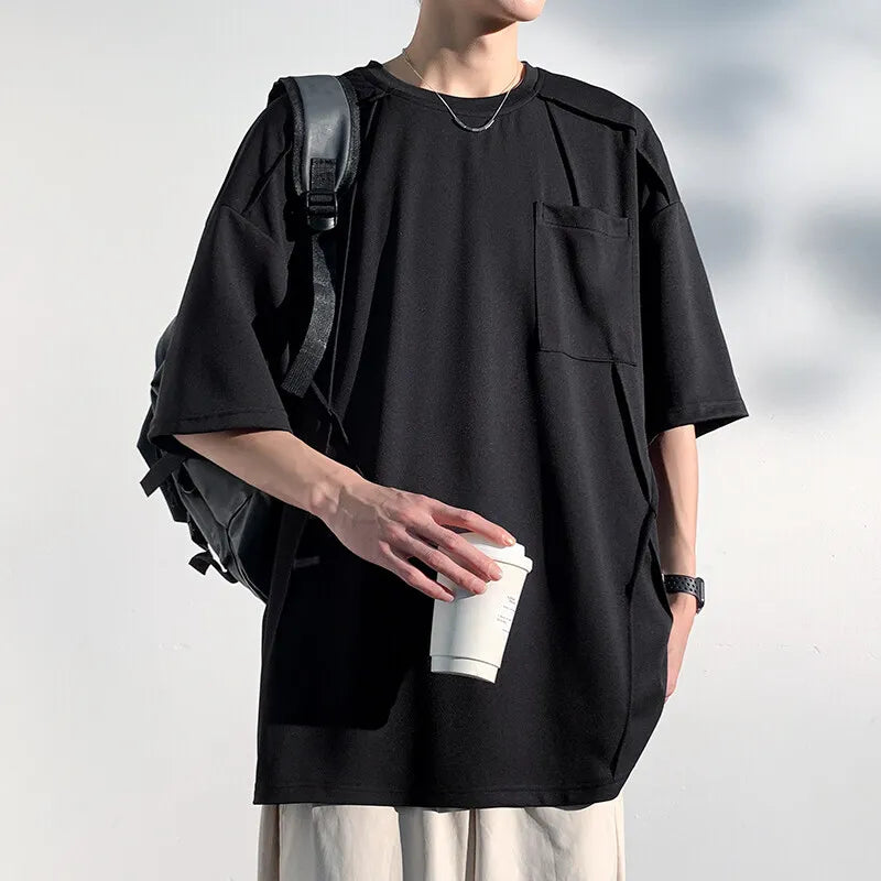 Riolio Summer Short Sleeved T-shirt Men Black White Casual T Shirt Streetwear Hip-hop Loose Round Neck Tshirt Mens Top Plus Size 4XL