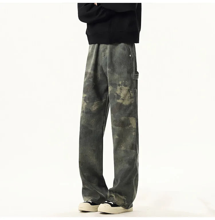 Riolio High quality Jeans Leopard Personality design Pockets Jeans Male American Style High Street Denim Pants Classic Denim Trousers