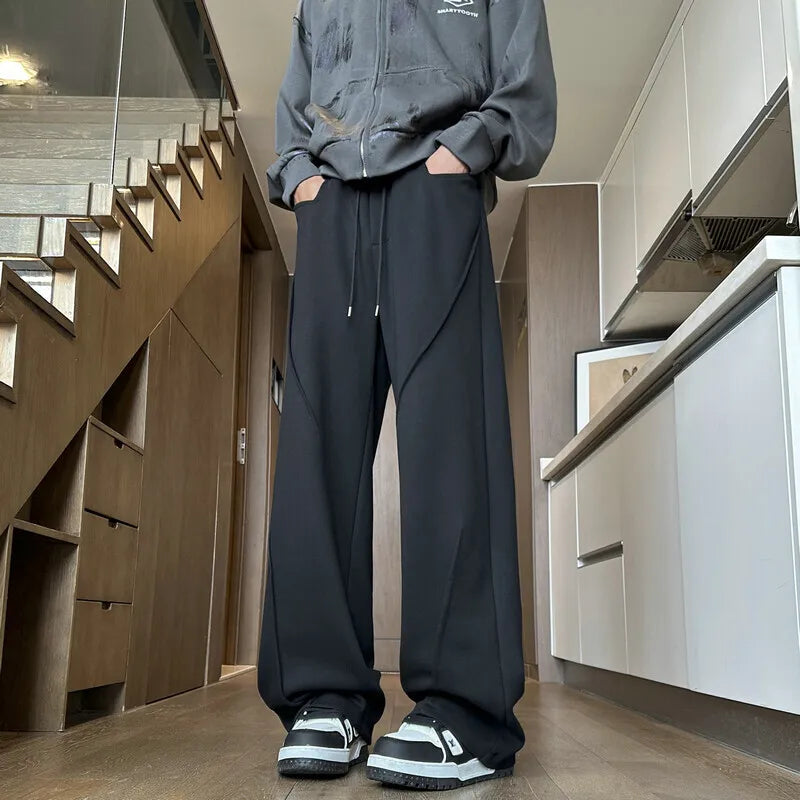 Riolio Black Casual Pants Men Fashion Oversized Wide Leg Pants Men Sweatpants Streetwear Loose Straight Joggers Pants Mens Trousers