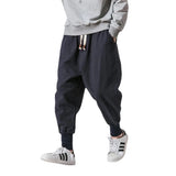 Riolio Cotton Linen Harem Pants Men Solid Elastic Waist Streetwear Joggers New Baggy Drop-crotch Pants Casual Trousers Men