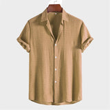 Riolio Shirts for Men Cotton And Linen Textured Short Sleeves Shirt Asymmetric Hem Streetwear Summer Solid Blouse Tops