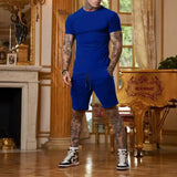 Riolio men summer outfits Fashionable and Casual Summer Outdoor Sports Suit Men's Breathable T-shirt Shorts Casual and Fashionable Two-piece Set