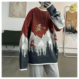 Riolio Christmas Sweater Funny Elk Harajuku Streetwear Men Women Sweaters Couple Autumn Winter Knitwear Pullover Warm Sweatshirt Men