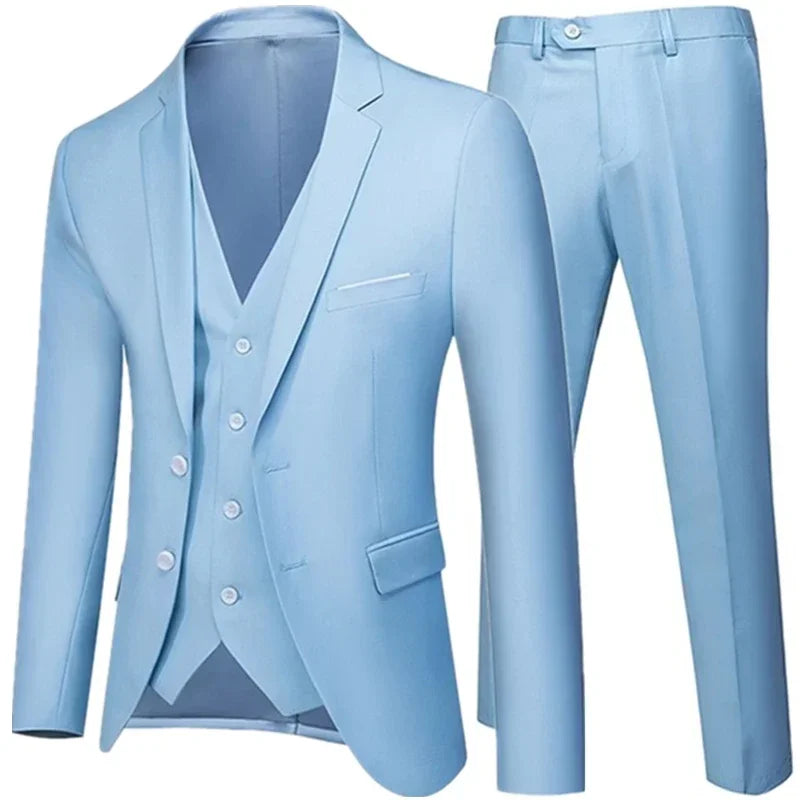 Riolio Business Suit Jacket Coat Blazers Trousers Waistcoat Men Wedding Three Pieces Pants Vest Large Size Professional Dress 3 Pcs Set