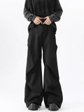 Riolio American High Street Pleated Pants Floor Mopping Micro Trumpet Black Trousers Luxury Sense Clean Fit Casual Curved Knife Pants