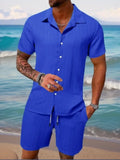 Riolio Spring and summer Europe and the United States new men's striped jacquard beach suit loose shorts shirt