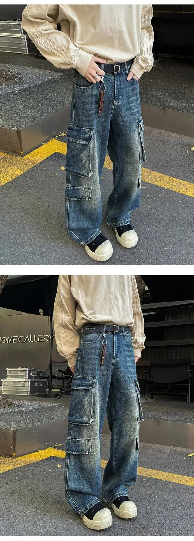 Riolio Cargo jeans men New High Street Gothic Punk Dark Trousers  Harajuku Retro Baggy Jeans Men Street Fashion Straight Leg Pants