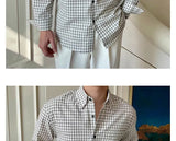 Riolio  New American Retro Men Shirts Light Luxury Textured Lapel Plaid Long Sleeve Cardigan Leisure Trendy Premium Check Blouse M-2XL