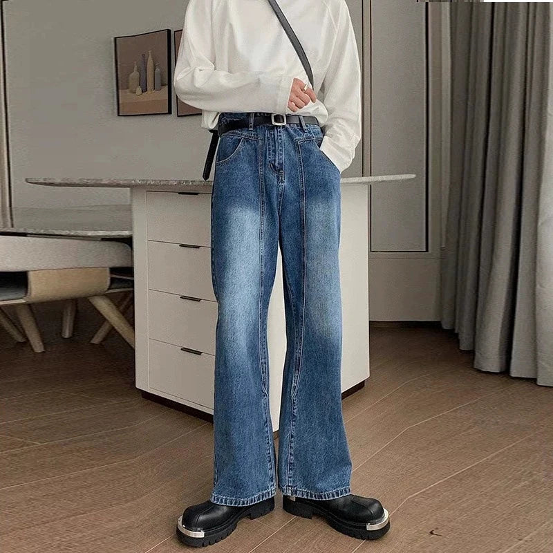 Riolio New Korean Cleanfit Male Jeans Luxury Naples High Waist Wide Legs Denim Pants Fashion Solid Color Retro Premium Elegant Trousers