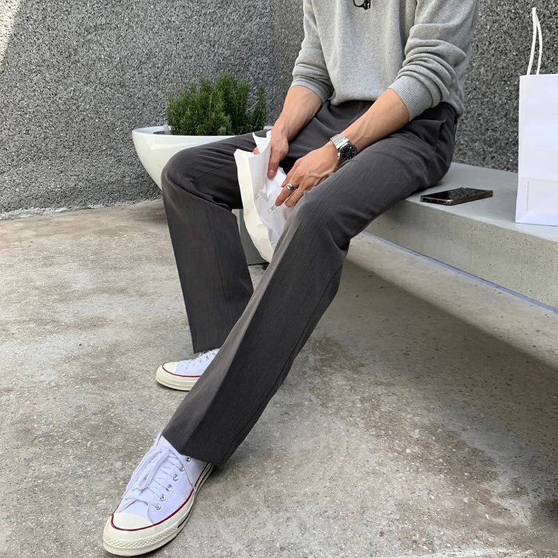 Riolio New Korean Fashion Men Suit Pants Light Luxury Business All-match Straight Slim-fit Casual Trousers Premium Elegant Dress Pants