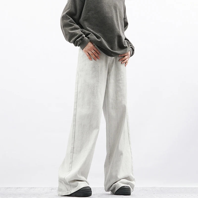 Riolio New Men Loose Daily Draping Wide Leg Jeans Male Vintage Design Wash White Denim Pants Fashion Streetwear Casual Denim Trousers