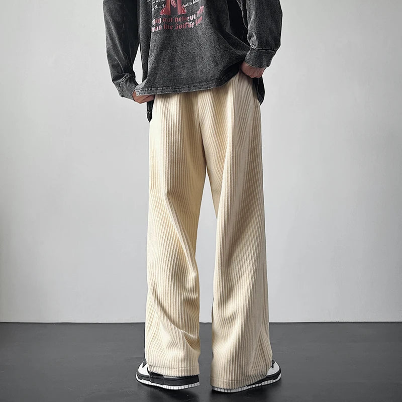 Riolio Winter Thickened Pants Men Warm Oversized Wide Leg Pants Men Streetwear Loose Straight Pants Mens Black Beige Thick Trousers