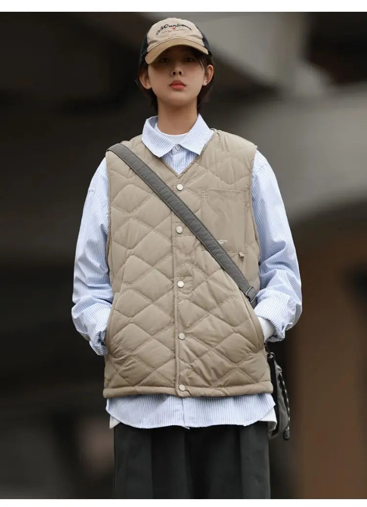 Riolio Cotton-layered Fashionable Vest Men with Autumn Winter Simple Casual Light Heated Inner Vest Cardigan Work Vest Top Aesthetic