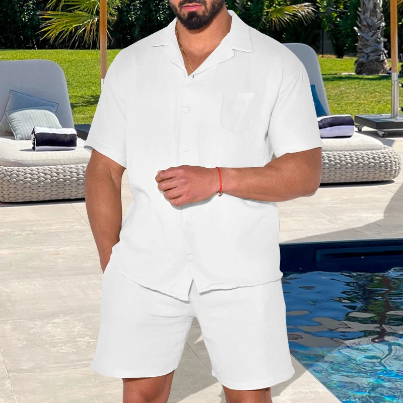 Riolio Summer Casual Fashion Suit For Men Lightweight Comfortable Lapel Short-sleeved Shirt Shorts Two-piece Sets Men's Clothing