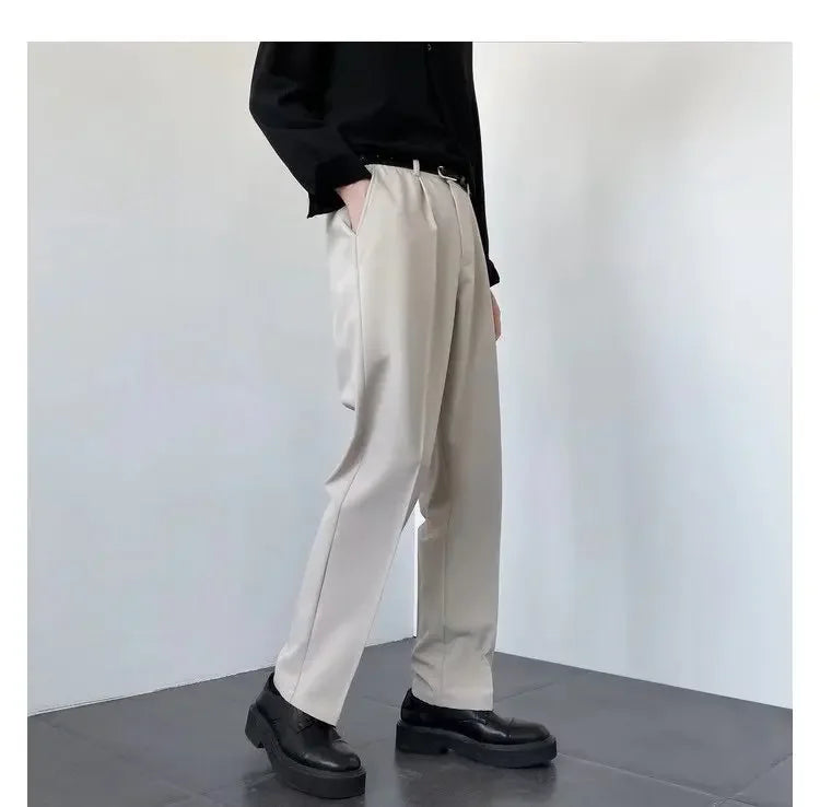 Riolio New Men White Straight Pants Fashion Korean Loose Suit Trousers Casual Draped Baggy White Wide Pant Male Streetwear