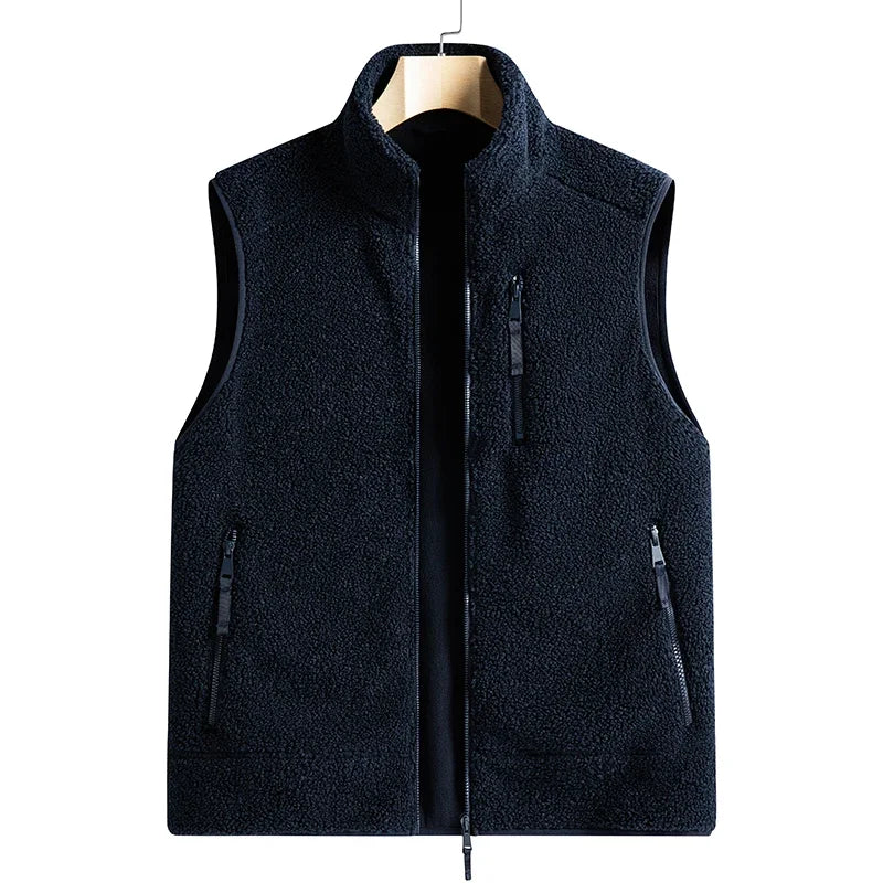 Riolio Outdoor Sleeveless Coats Vests Male Warm Cotton Waistcoat Autumn Jackets Thick Vests Man Classic  Lamb Cashmere Men Fleece Vest