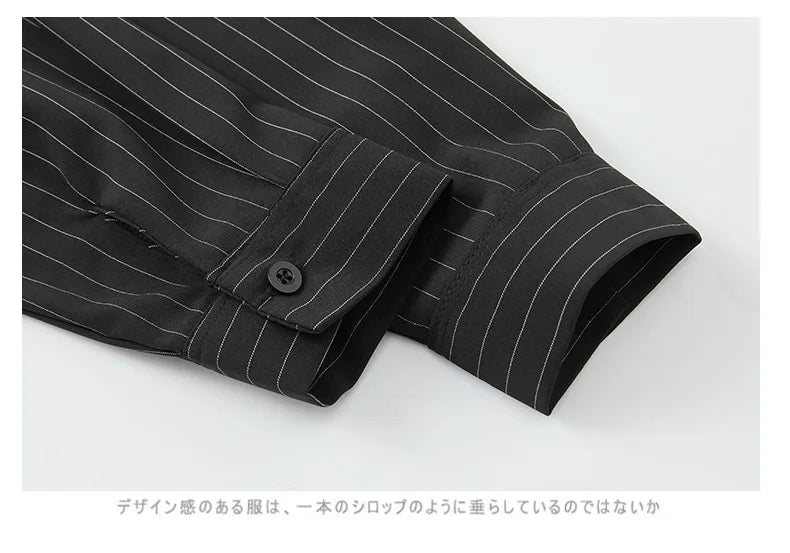 Riolio  New Naples Business Men Shirts Light Luxury Textured Lapel Striped Long Sleeve Cardigan Leisure Premium Commuter Blouse S-4XL