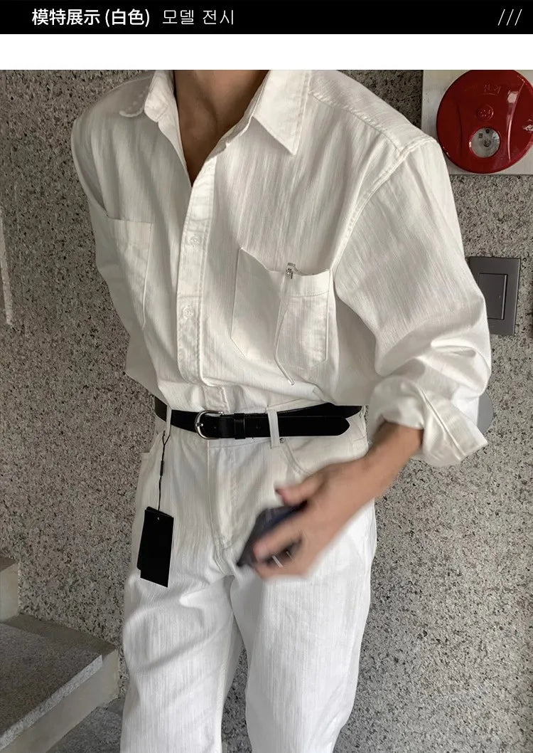 Riolio New Men Luxury Korean Style Shirts Casual Long Sleeve Drapped Solid Color Button-down Cardigan Fashion Business Leisure Blouse