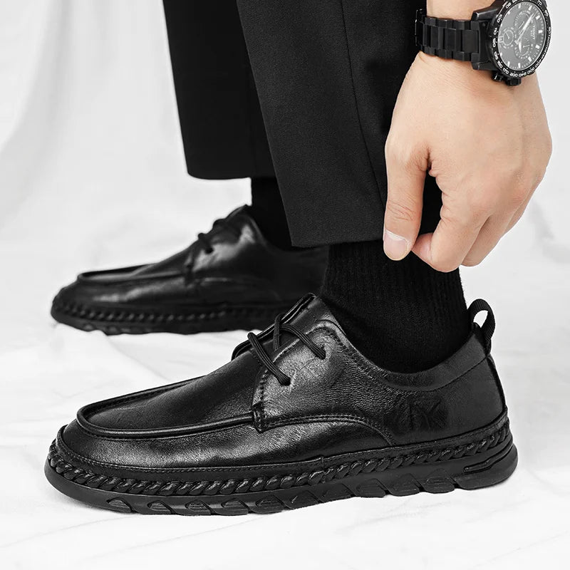 Riolio  Brown Suede Derby Shoes Men's Thick Sole Lace-Up Casual Blue Suede Leather Dress Shoes Office High Quality Leather Shoes