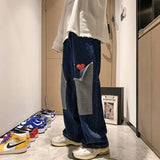 Riolio Men's Jeans Collage Multi Pocket Couple Jeans Beggar Style Cargo Pants High Street Casual Men's Street Clothes Plus Size