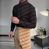 Riolio New Italy Business Men Shirts Light Luxury Textured Peaked Lapel Striped Long Sleeve Cardigan Leisure High Quality Blouse M-2XL