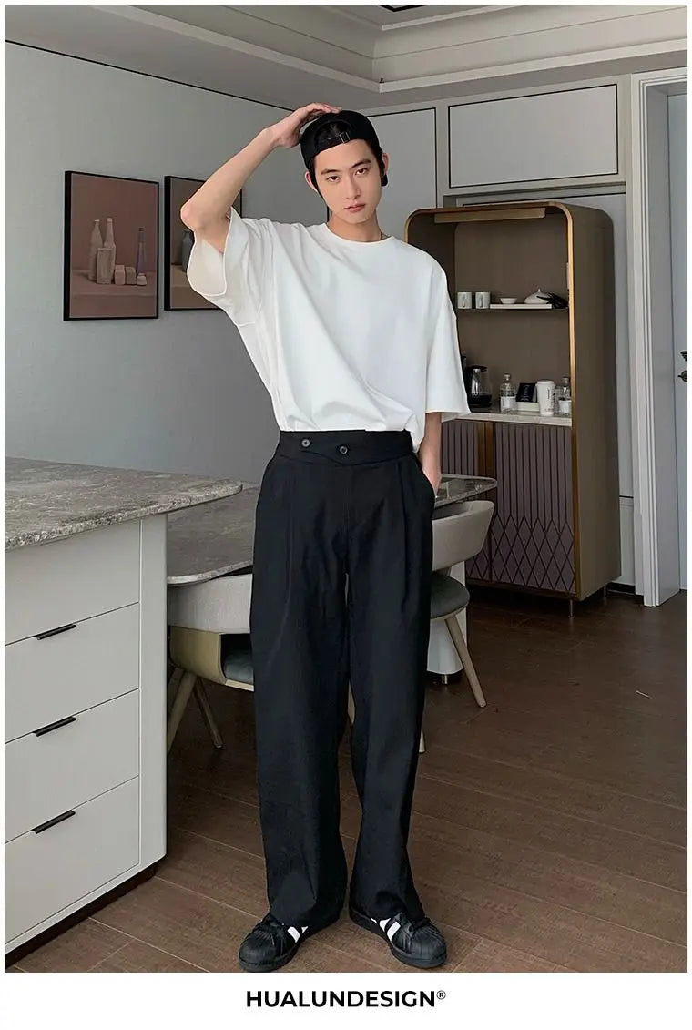 Riolio Men's Shirt Pants Set High-end Shirt Suit Trendy Spring Handsome Long-sleeved Top Loose Straight Trousers Two-piece Set