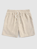 Riolio Two Piece Outfits for Men Casual Basic Solid Corduroy Short Sleeves Button Up Shirt with Drawstring Shorts Set Z5092646