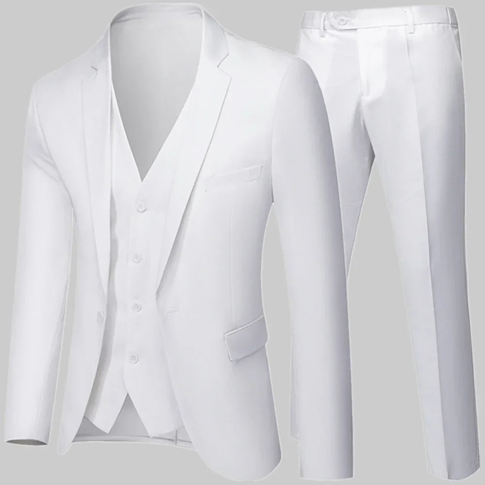 Riolio Business Suit Jacket Coat Blazers Trousers Waistcoat Men Wedding Three Pieces Pants Vest Large Size Professional Dress 3 Pcs Set