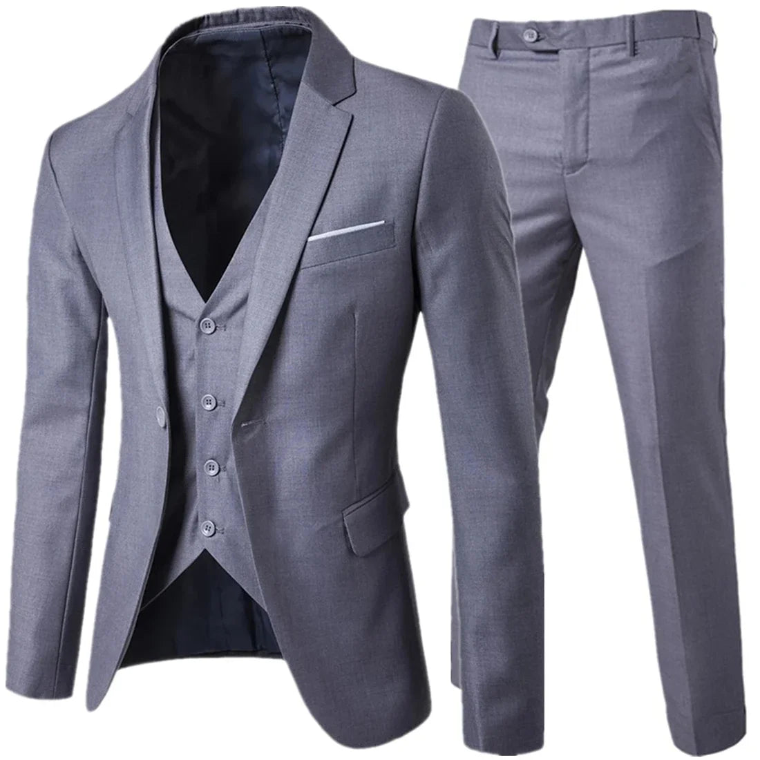 Riolio Business Suit Jacket Coat Blazers Trousers Waistcoat Men Wedding Three Pieces Pants Vest Large Size Professional Dress 3 Pcs Set