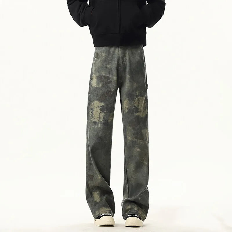Riolio High quality Jeans Leopard Personality design Pockets Jeans Male American Style High Street Denim Pants Classic Denim Trousers
