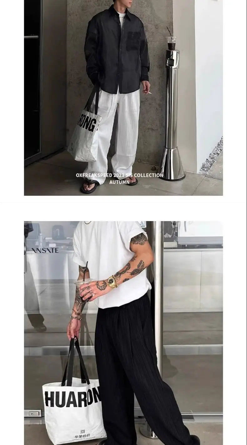 Riolio Summer Cityboy Pants Texture Soft Single Pleated Straight Casual Pants Men's Korean Retro High-end Loose Trousers Aesthetic Wear