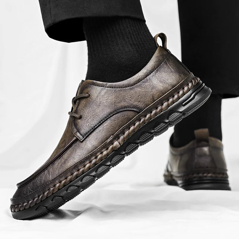 Riolio  Brown Suede Derby Shoes Men's Thick Sole Lace-Up Casual Blue Suede Leather Dress Shoes Office High Quality Leather Shoes